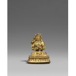 Manjushri. Feuervergoldete Kupferlegierung. Tibet. 15. Jh. Der bodhisattva thront königlich