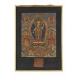 Thangka des Avalokiteshvara. Tibet. 19. Jh. In seiner vierarmigen Erscheinungsform auf einer