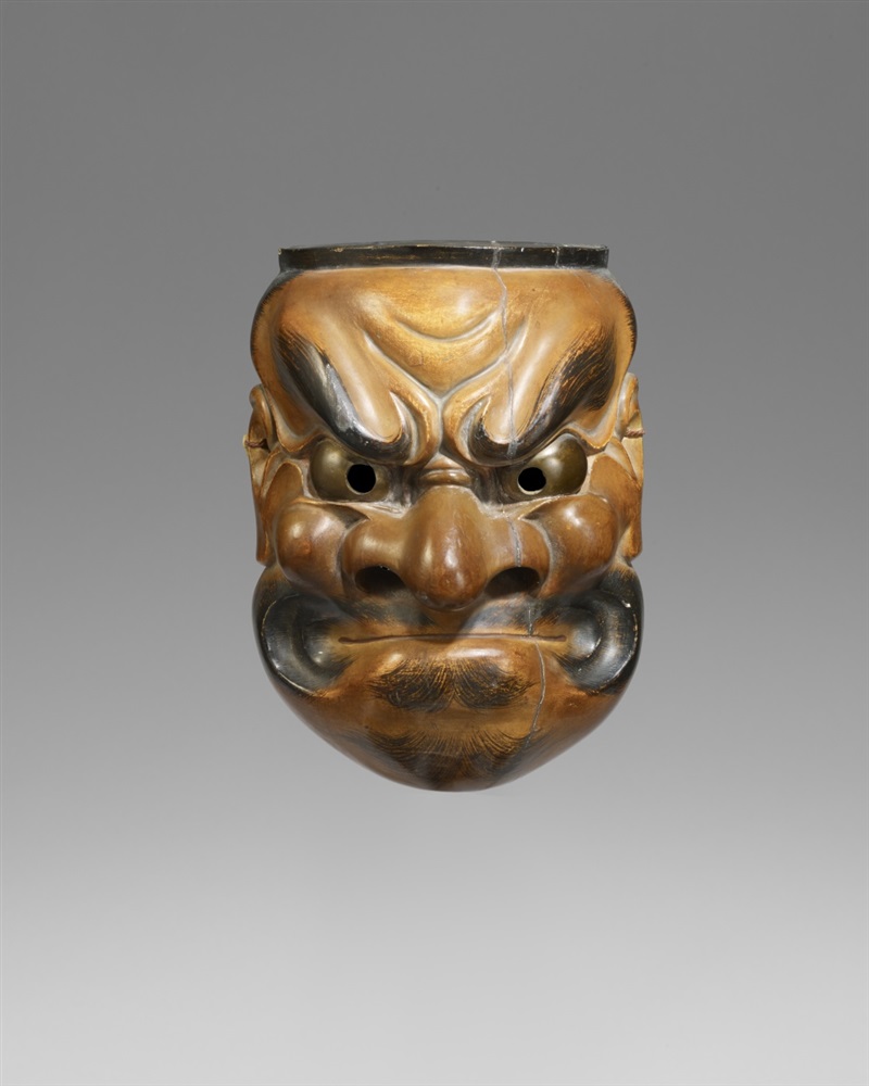Nô-Maske vom Typ Kurobeshimi. Holz, farbig gefasst. 18./19. Jh Von wildem Ausdruck mit fest
