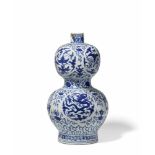 Seltene blau-weiße Doppelkürbisvase (huluping). Jiajing-Periode (1522-1566) Sechszeichenmarke