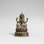 Avalokiteshvara. Bronze. Tibet. 19. Jh. Die Haupthände in namaskara mudra haltend, in den beiden