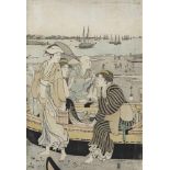 Hosoda Eishi (1756-1829) Ôban, middle section of triptych. Gathering shells on Shinagawa beach. A