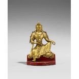 Guanyin. Bronze vergoldet. Im Stil des 14. Jh., aber wohl 18. Jh. Sitzend mit einem angewinkelten