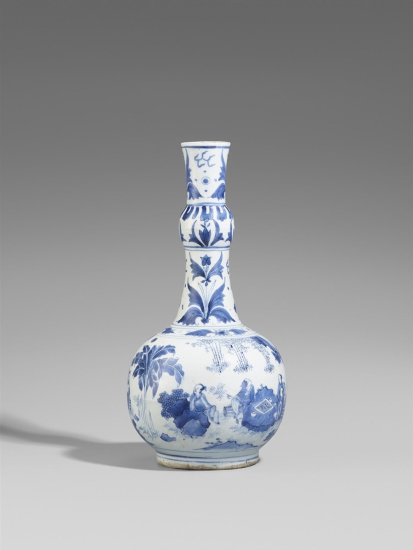 Blau-weiße Flaschenvase. Chongzhen Periode (1628-1644) Kugelige Vase mit langem, leicht konkavem - Bild 2 aus 3