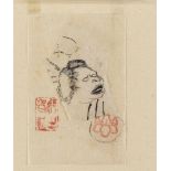 Utagawa Kuniyoshi (1797-1861) Two prepatory drawings in ink on thin paper. a) 11.8 x 7.5 cm. Woman’s