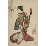 Hasegawa Sadanobu I (1809-1879) Ôban. Series: Shimanouchi nerimono. Title: Hagoromo. Woman with shô.