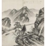 Zweiteiliger Stellschirm Chinesische Landschaft. Tusche auf Papier. Gedichtaufschrift, zyklisch