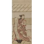 Tamagawa Shunsui (act. 1772-1781) Hosoban. The actor Nakamura Tomijûrô as Ono no Komachi, washing