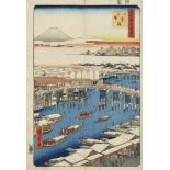 Utagawa Hiroshige (1797-1858) Ôban. Series: Meisho Edo hyakkei. Title: Nihonbashi yukibare. Commerce