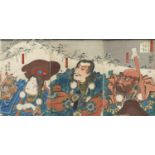 Utagawa Kuniyoshi (1797-1861) a) Ôban triptych. Series: Yoshitsune ichidaiki no uchi. Minamoto no