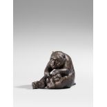 Okimono zweier Affen. Bronze. Meiji-Zeit Am Boden Siegelschriftmarke: Setsu ... sakuDas Muttertier