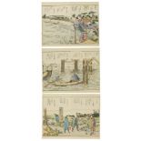 Katsushika Hokusai (1760-1849) Ca. 24 x 30.2 cm. Three double page colour illustrations from an