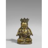 Guanyin. Bronze, vergoldet. 17./18. Jh. Im Meditationssitz, die rechte Hand ist in vitarka mudra