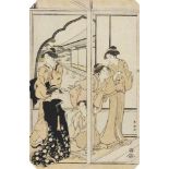 Katsukawa Shunchô (act. about 1780-1801) Ôban, part of triptych. Five women in a pavilion. Signed: