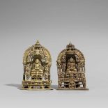 Zwei Jain-Altäre. Gelbguss mit Silbereinlagen. Gujarat/Rajasthan. 15./17. Jh. a) Der tirthankara