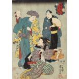 Utagawa Kuniyoshi (1797-1861) a) Ôban diptych. Honchômaru Tsunagorô saves Koito from drowning.