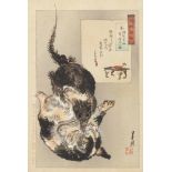 Ogata Gekkô (1859-1920) Two ôban. a) Series: Gekkô zuihitsu. Rat and cat in Jôryûji Temple.