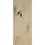 In der Art von Watanabe Seitei (1851-1918) Hängerolle. Fünf Schwalben auf einem Trauerweidenast.