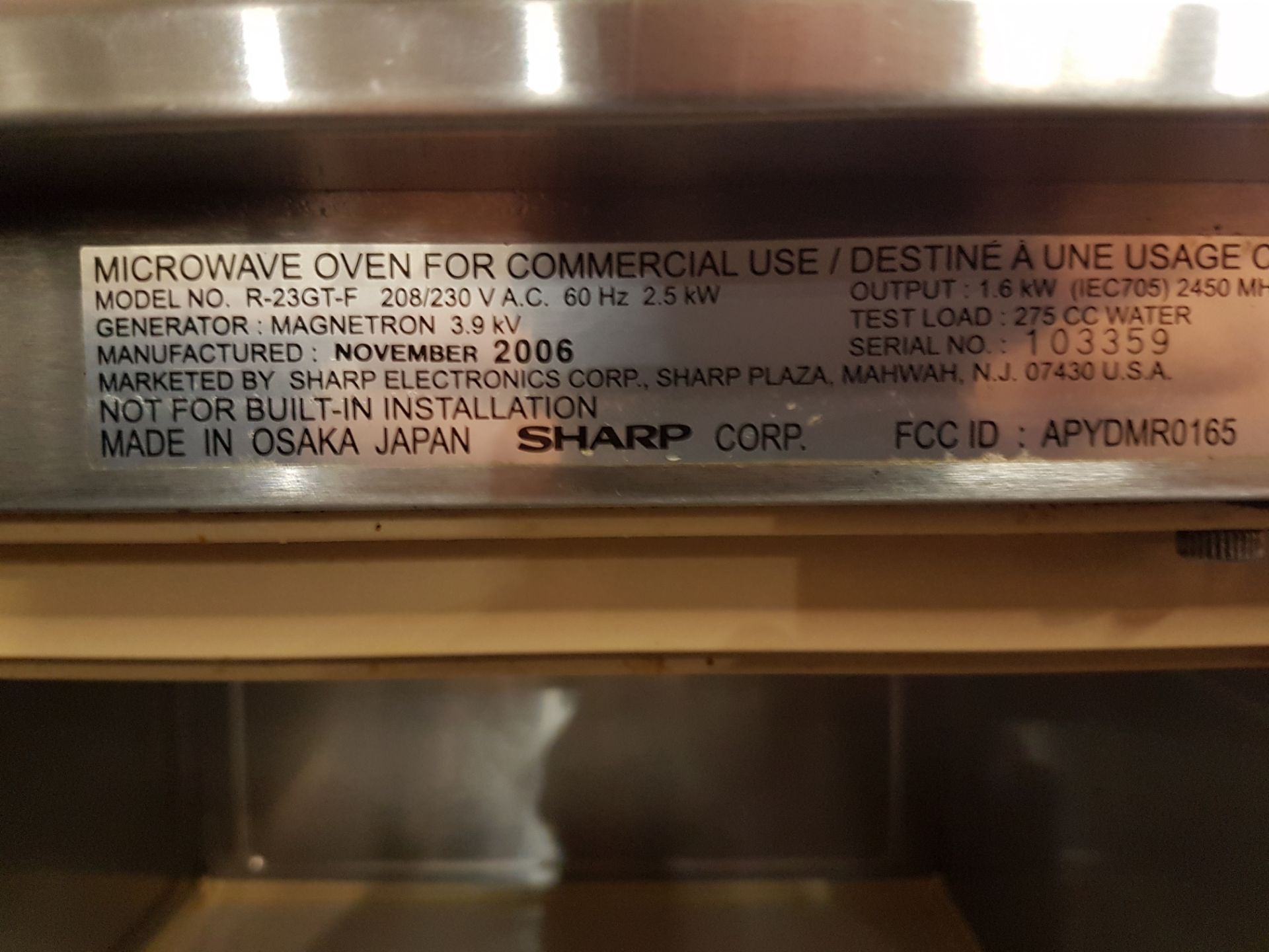 Sharp Commercial Microwave - Model R-23GT-F - Image 3 of 3