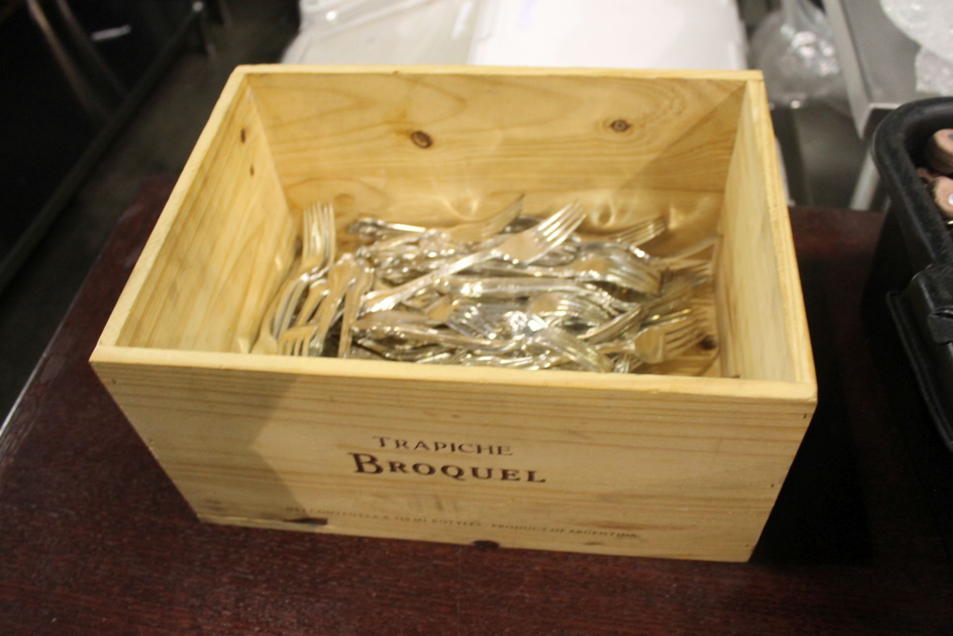 Lot of Forks in Wood Box