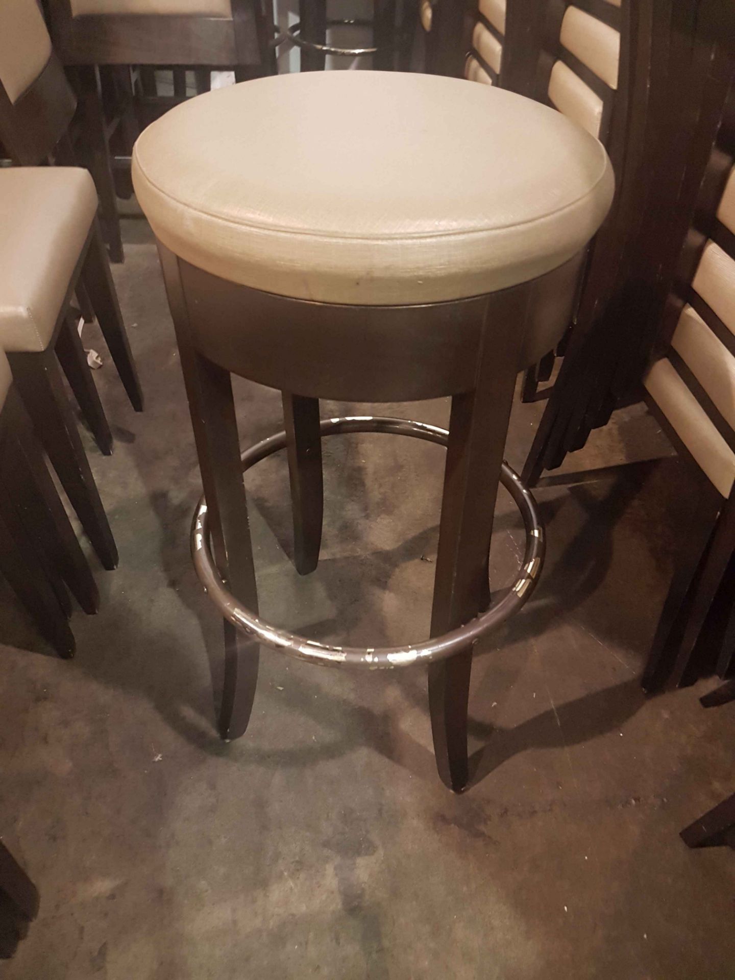 Round Brown Wood Stools - 31" Seat Height - Lot of 6