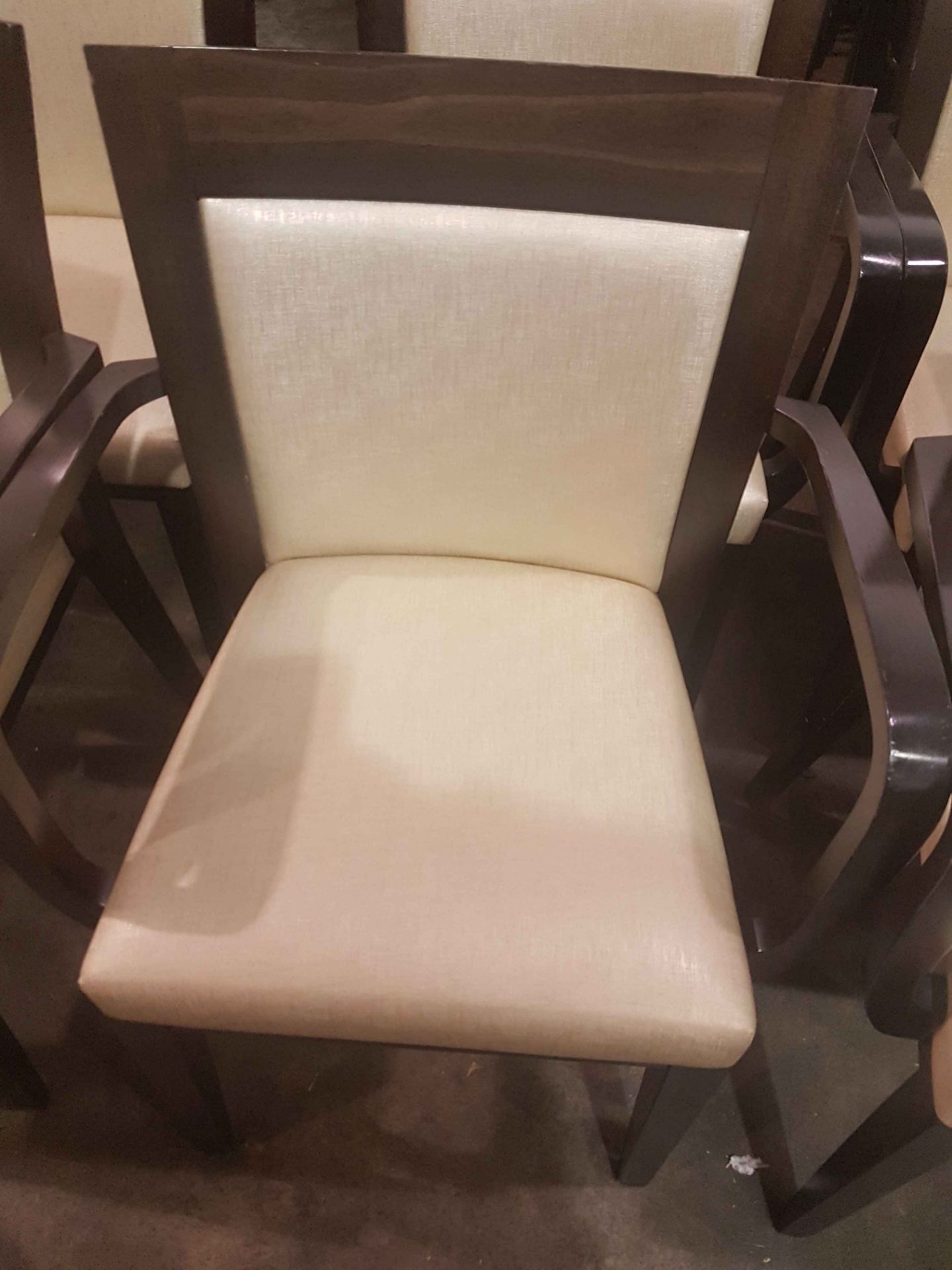 Brown Wood Framed Upholstered Arm Chairs - Lot of 8