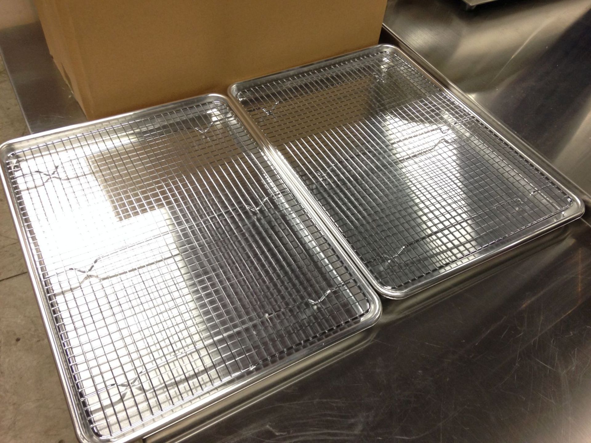 Half Size 13" x 18" Bun Pans with Cooling Racks - Lot of 2