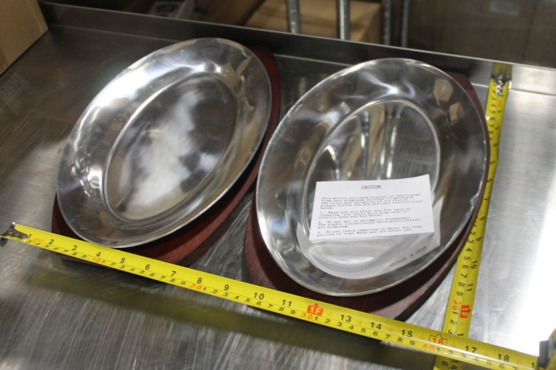 12" Sizzle Platters with Wooden Holders - Lot of 2