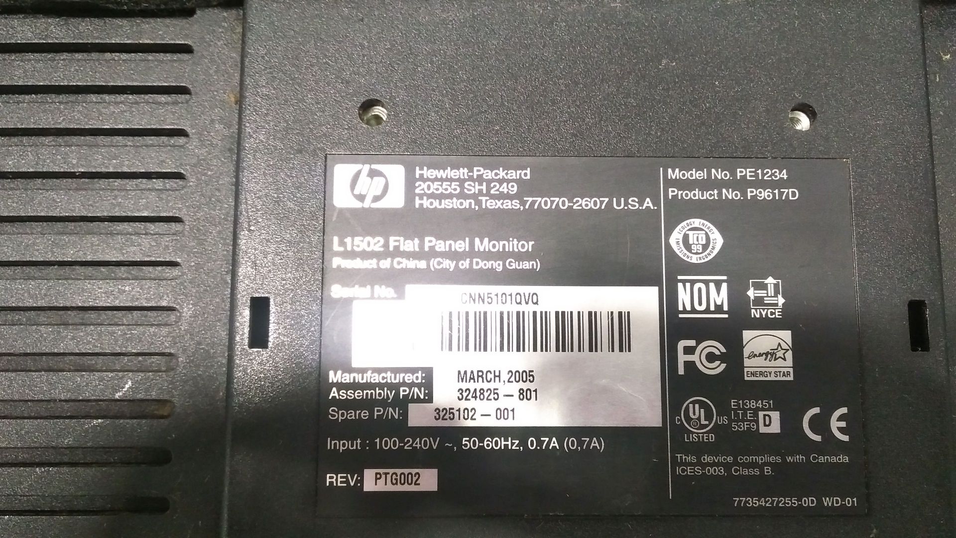 HP 1502 15" LCD Monitor - Image 2 of 2