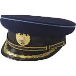 RSR Navy Senior Officer visor cap, dated 1983 Made in navy blue cloth with black ribbon and light