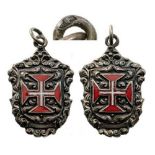 ORDER OF THE CHRIST Knight’s Cross Miniature. Breast Badge, silver, 24x12 mm, both sides enameled,