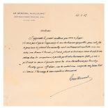 Nice and simple letter of condoleance from General Guillomat to Madame Taranovski Dated January