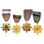 Lot of 2 Technical Service Medals 2nd Class. Breast Badges, gilt bronze, 50 mm, enameled and gilt