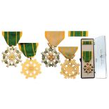 Military Service Medals Breast Badges, gilt bronze, 39 and 37 mm, enameled and gilt bronze