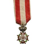 ORDER OF SAINT CHARLES Miniature. Breast Badge, 12 mm, gilt Silver, enameled, hallmarked, original