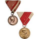 Lot of 3 Medals Commemorative Medal 1898 “Signum Memoriae”, 2 Bravery Medals “Fortitudini” Karl I (