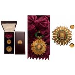 ORDER OF THE SUN OF PERU Grand Cross Set, 1st Class, instituted in 1821. Sash Badge, gilt Silver,