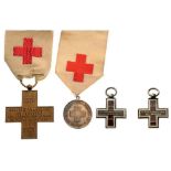Lot of 3 Decorations Red Cross Medals, Cross 1870-71, with enameled Miniature, ADF, Silver Medal.