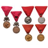 Lot of 3 Medal of Merit Silver Medal of Merit, Ferdinand I Tsar of Bulgaria, Bronze Medal of Merit