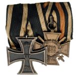 Bar of 2 Decorations Prussia, Iron Cross, 2nd Class, 42 mm, Silver, Germany, WWI, Veteran Cross with