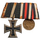 Bar of 2 Decorations Prussia, Iron Cross, 2nd Class, 1870, 42 mm, Silver, Prussia, War Merit
