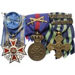 Bar of Orders (1) and Medals (2) Crown of Romania Order, Officer’s Cross, Civil, 1st Model, gilt