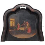 Funny crumb sweeper Model in black bakelite with molding forms, beautiful painting about a peasant