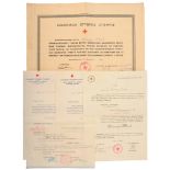 Lot of 5 DIFFERENT AWARDING DOCUMENTS OF THE GREEK RED CROSS 1916-1917 Dated 1939 up to 1952,