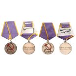 Lot of 2 Medal for Distinguished Labor, instituted in 1938 Breast Badges, silver, 34 mm, enameled,