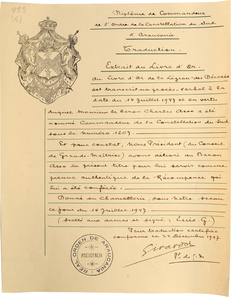 ORDER OF THE CONSTELLATION OF THE SOUTH Commander’s Cross Awarding Documents (2), 322x260 mm, - Image 2 of 3