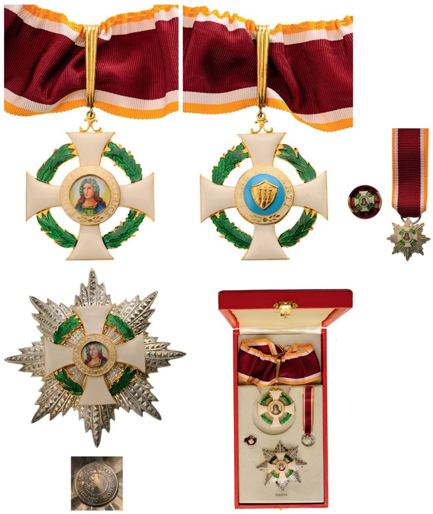 ORDER OF SAINT AGATHA Grand Officer's Set, instituted in 1923. Neck Badge, 60x50 mm, gilt Bronze,