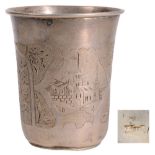 Silver water tumbler Flatbottomed model, geometrical and structured carving all around, 7 cm high,