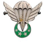 Military Paratrooper Badge Breast Badge, silvered Bronze, 47x50 mm, enameled, maker’s mark "Drago,