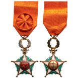 ORDER OF THE OUISSAM ALAOUITE Officer’s Cross, 4th Class. Breast Badge, 41 mm, gilt Silver, both